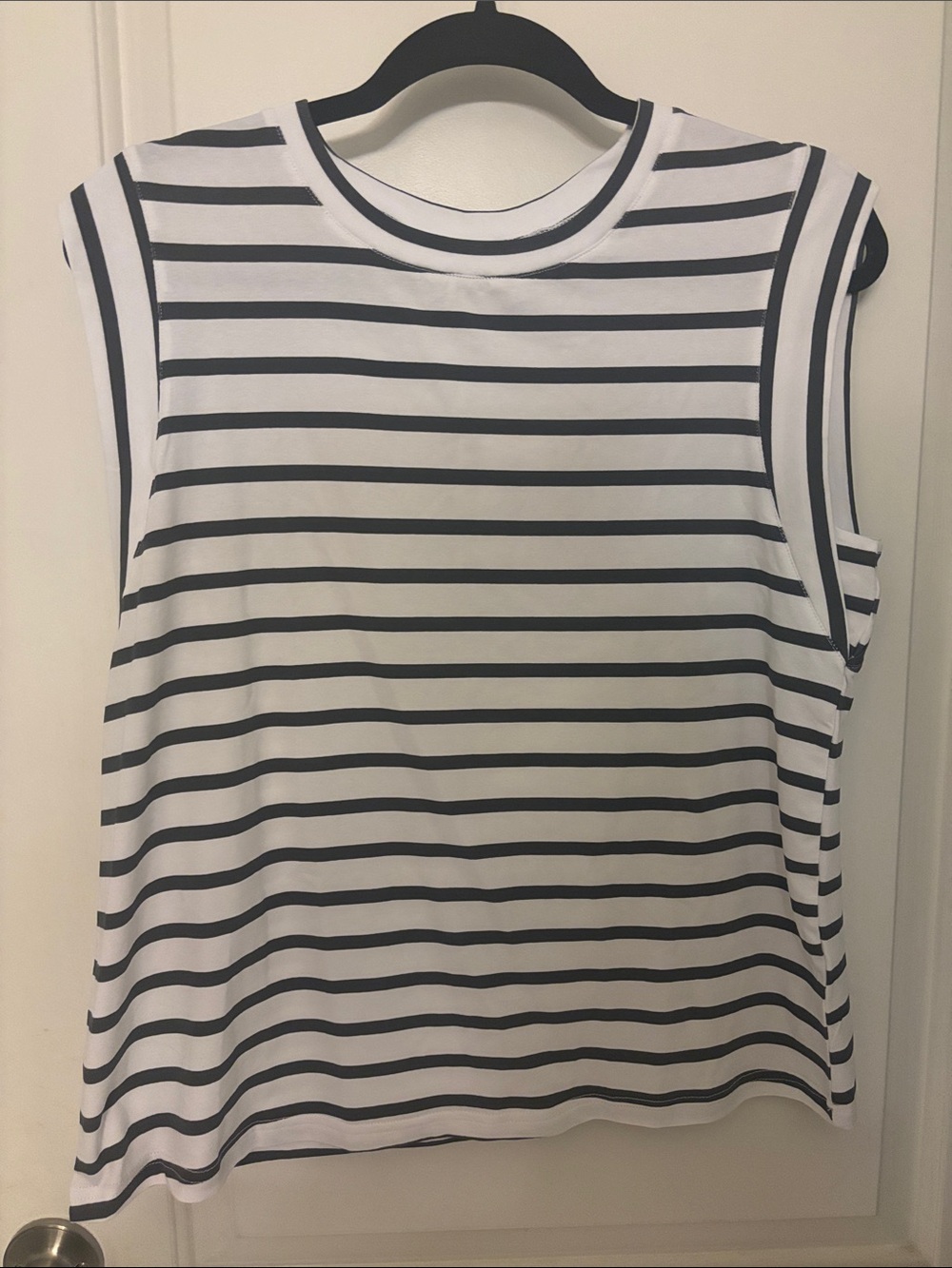 LuLaRoe Suzanne Cap Sleeveless Striped Top - White & Black